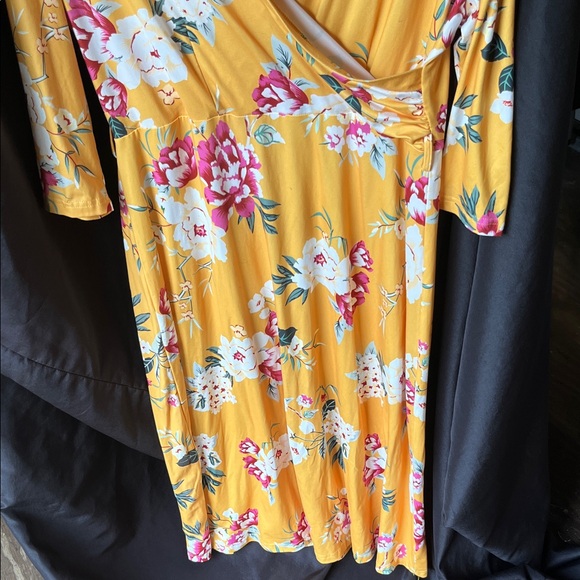 Floral Yellow Wrap Dress - Picture 2 of 2